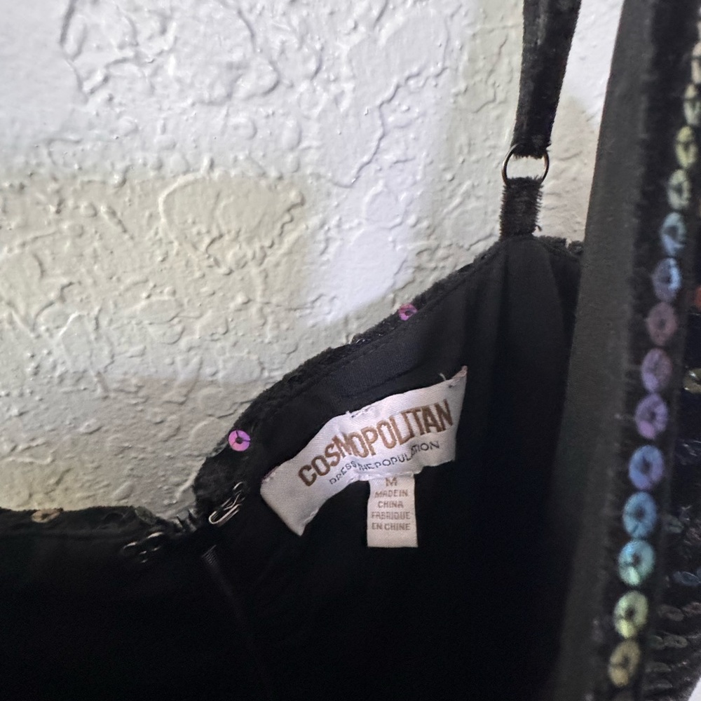 Dress the Population Black Iridescent Sequin and Velvet V-Neck Mini Dress - Picture 4 of 5